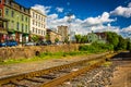 Railroad tracks and buildings on Main Street in Phillipsburg, Ne