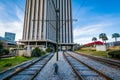 Railroad tracks and buildings in New Orleans, Louisiana
