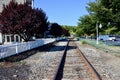 Railroad tracks crossing the Seneca Harbor Park Royalty Free Stock Photo