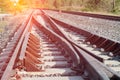 Railroad tracks detail close up. Royalty Free Stock Photo