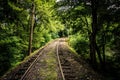 Railroad tracks through a forest in York County, Pennsylvania. Royalty Free Stock Photo