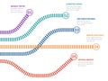 Railroad tracks infographic. Rail tracking option chart, step flowchart. Business process vector infographics