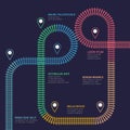 Vector flat style ciry railway scheme. Subway stations map top view