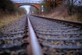 2 Railroad tracks lead towards a bridge