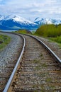 Railroad tracks leading into the Chugach mountains Royalty Free Stock Photo