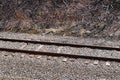 Railroad tracks next to cut dried brush