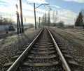 railroad tracks old rails early morning Royalty Free Stock Photo