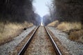 Railroad Tracks Perspective on a Gloomy Day 3 Royalty Free Stock Photo