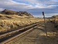 Railroad tracks running through the desert Royalty Free Stock Photo