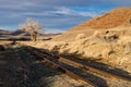 Railroad tracks running through the desert Royalty Free Stock Photo