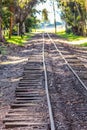 Railroad tracks running through the park.