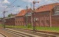 Railroad tracks and signals in Lingen Royalty Free Stock Photo