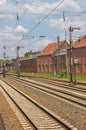 Railroad tracks and signals in Lingen Royalty Free Stock Photo