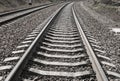 Railroad tracks sleepers on gravel monochrome Royalty Free Stock Photo