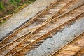 Railroad tracks splitting off from each other.