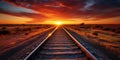 railroad tracks in the sunset. warm red and orange sunset sky over a vast Arizona desert. Railroad System, Trackway Royalty Free Stock Photo