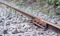 Railroad tracks for train in intersting perspective Royalty Free Stock Photo