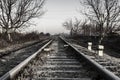 Railroad tracks with train in transit. Railway yard. industrial area interport.