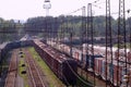 Railroad tracks with trains with cisterns