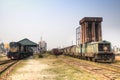 Railroad tracks with trains in Khulna, Bangladesh