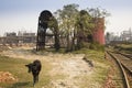 Railroad tracks with trains in Khulna, Bangladesh