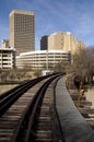 Railroad tracks in the middle of the city