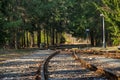 Railroad tracks. Turnout on rails. Construction of railway tracks. Railway infrastructure. Sunny weather