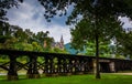 Railroad tracks and view of a church in Harper's Ferry, West Vir