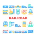 Railroad Transport Collection Icons Set Vector