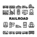 Railroad Transport Collection Icons Set Vector