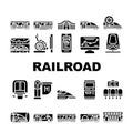 Railroad Transport Collection Icons Set Vector