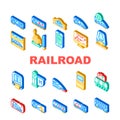 Railroad Transport Collection Icons Set Vector