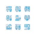 Railroad travel blue RGB color icons set