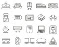 Railroad Travel & Cargo Transportation Icons Black & White Thin Line Set Big Royalty Free Stock Photo