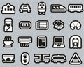 Railroad Travel & Cargo Transportation Icons White On Black Sticker Set Big Royalty Free Stock Photo