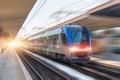Railroad travel passenger train with motion blur effect, industrial concept, tourism