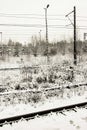 Railroad trucks in the winter day