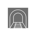 Railroad tunnel with rails, railway road, subway grey icon.