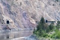 Railroad tunnels along the Thompson River in British Columbia, Canada