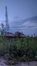 Railroad under a dark sky