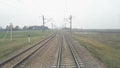 Railroad view from locomotive cabine