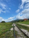 A railroad through village
