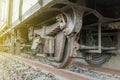 Railroad wheel on rail for transport Royalty Free Stock Photo