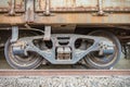 Railroad wheel on rail for transport Royalty Free Stock Photo