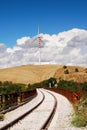 Railroad and wind turbines Royalty Free Stock Photo