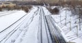 Railroad in winter under the snow. No train