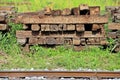 Railroad wooden track ties Royalty Free Stock Photo