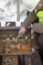 Railroad worker with wrench Royalty Free Stock Photo