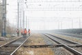 Railroad workers maintaing railways