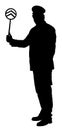 Railroader in uniform silhouette. Railway man on duty.